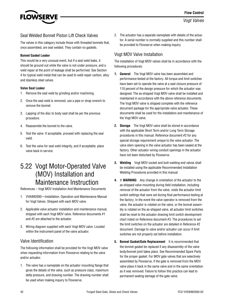 Flowserve Vogt Forged Steel Gate User Manual | Page 42 / 52