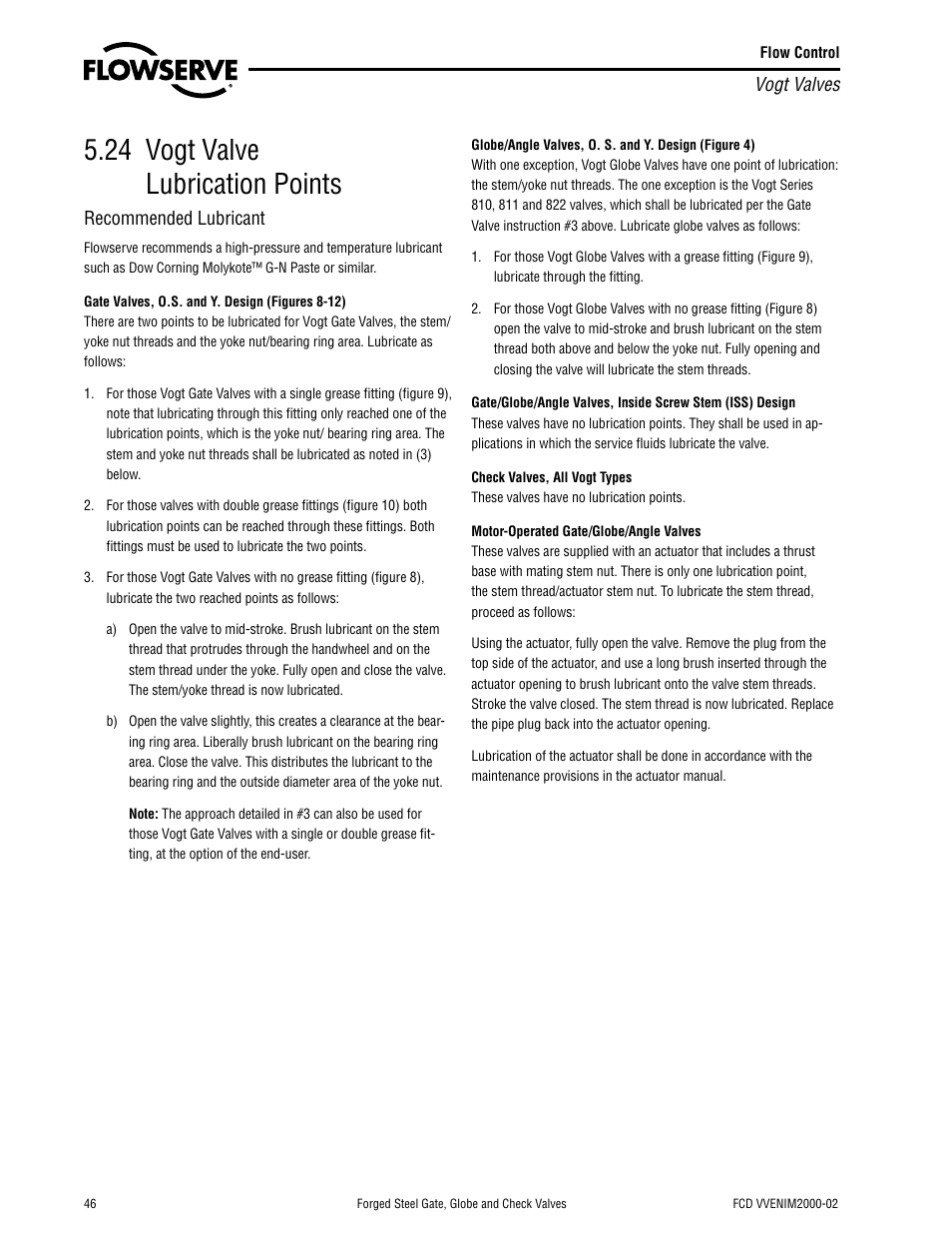 24 vogt valve lubrication points | Flowserve Vogt Forged Steel Gate User Manual | Page 46 / 52