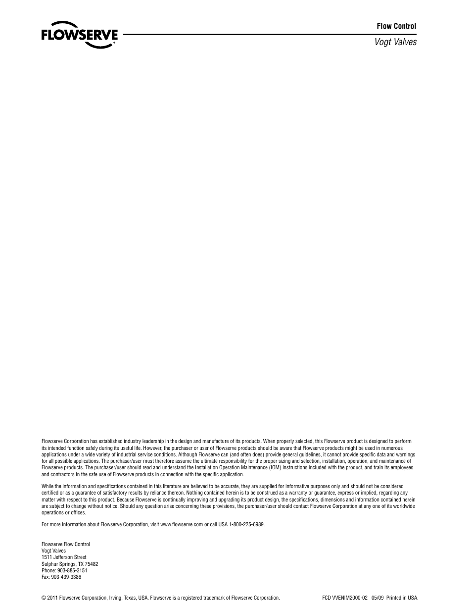 Vogt valves, Flow control | Flowserve Vogt Forged Steel Gate User Manual | Page 52 / 52