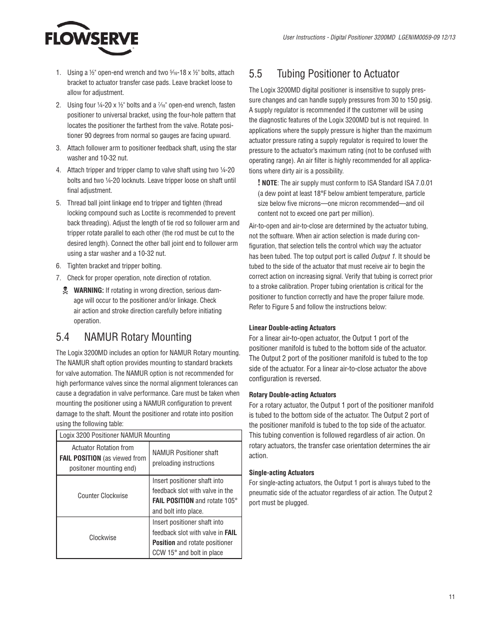 4 namur rotary mounting, 5 tubing positioner to actuator | Flowserve 3200MD User Manual | Page 11 / 40