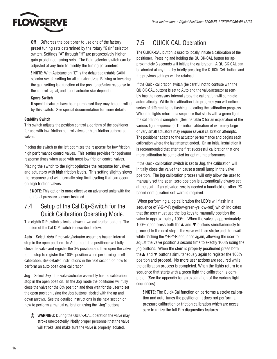 5 quick-cal operation | Flowserve 3200MD User Manual | Page 16 / 40
