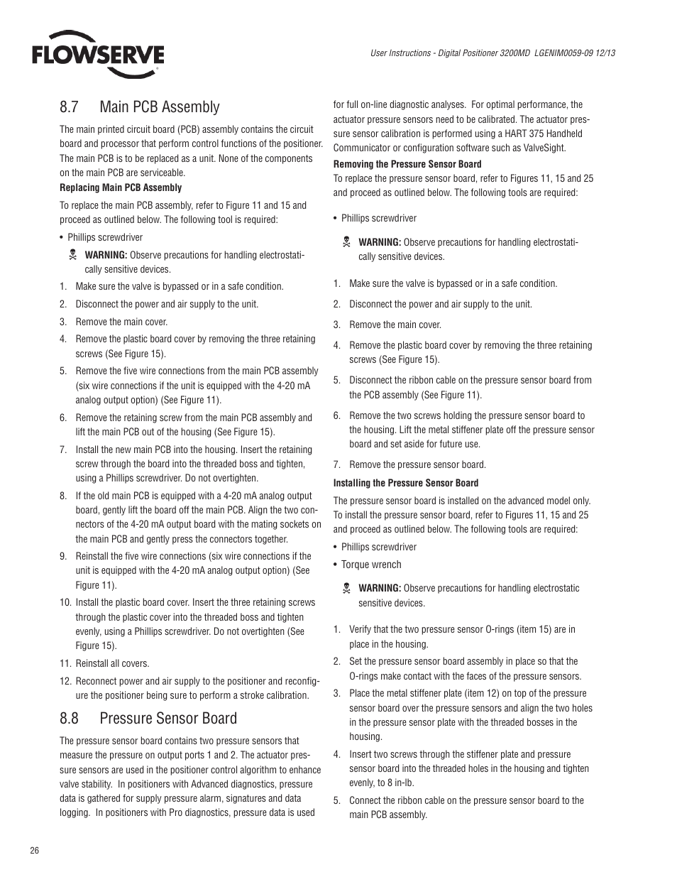 7 main pcb assembly, 8 pressure sensor board | Flowserve 3200MD User Manual | Page 26 / 40