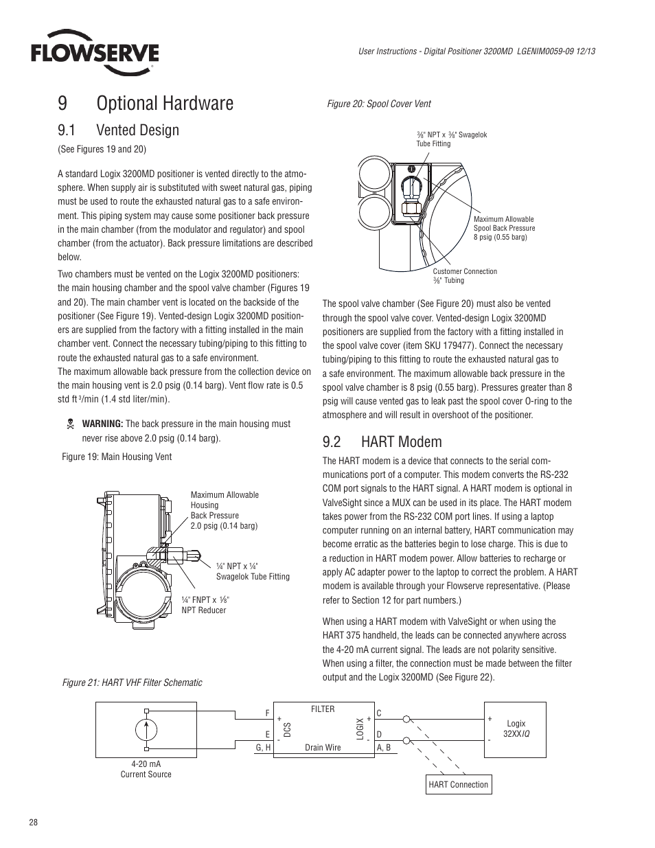 9optional hardware, 1 vented design, 2 hart modem | Flowserve 3200MD User Manual | Page 28 / 40