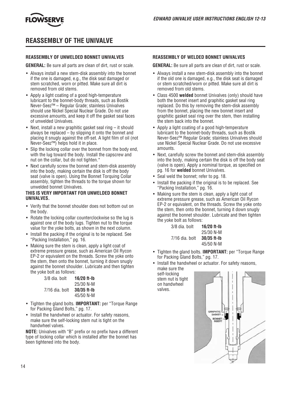 Reassembly of the univalve | Flowserve V-370 R3 Edward Valves User Manual | Page 14 / 24