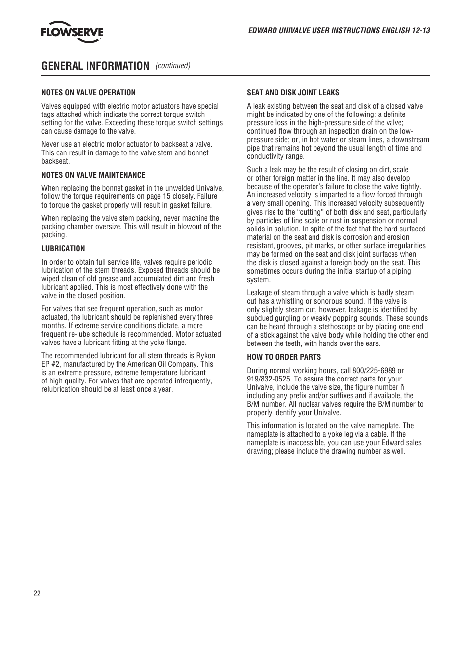 General information | Flowserve V-370 R3 Edward Valves User Manual | Page 22 / 24