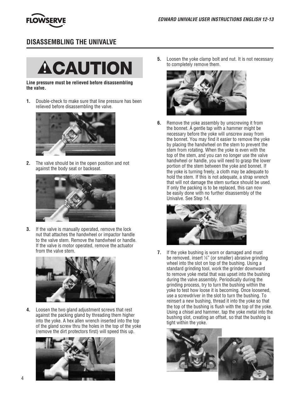 Disassembling the univalve | Flowserve V-370 R3 Edward Valves User Manual | Page 4 / 24
