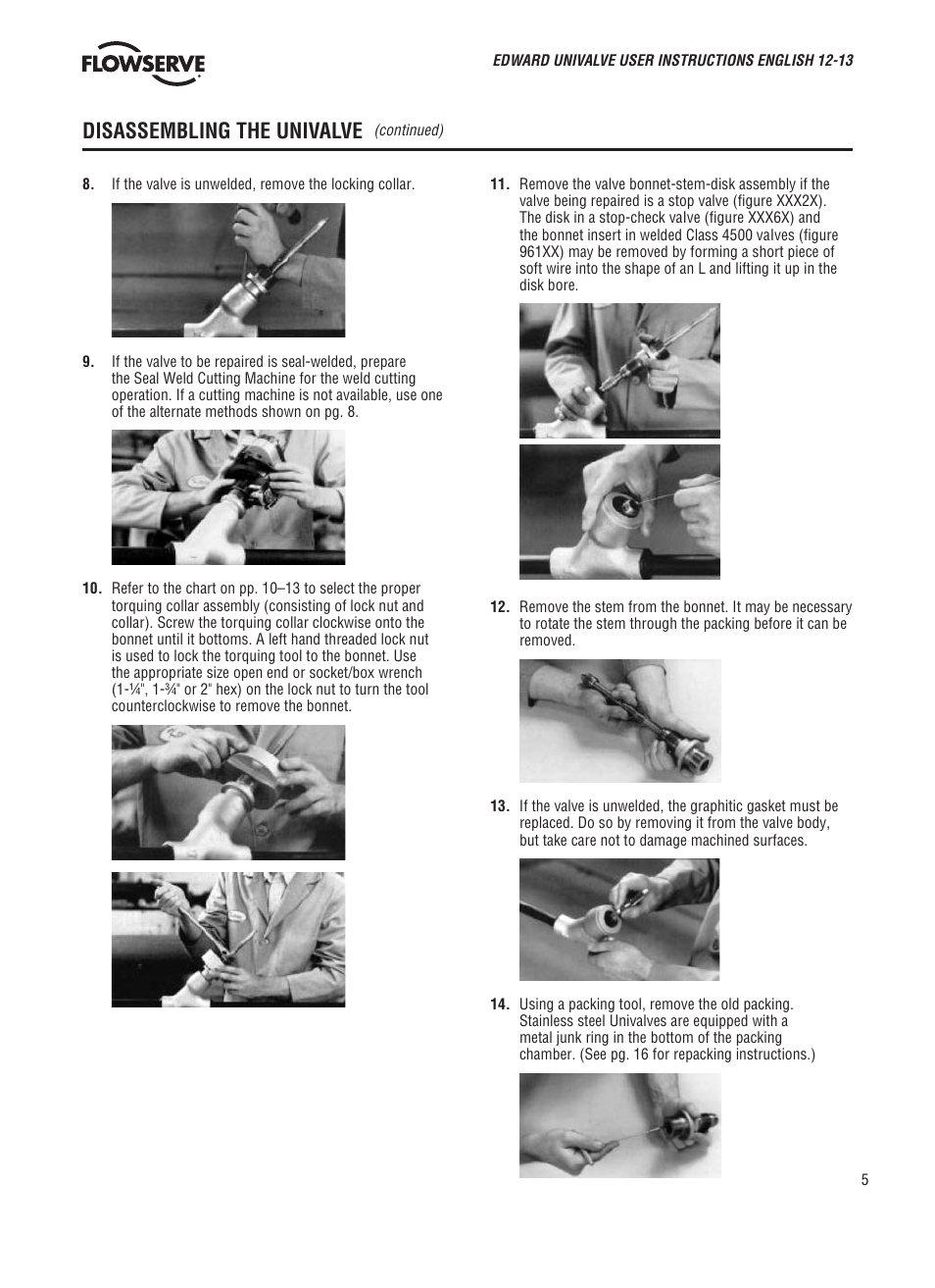 Disassembling the univalve | Flowserve V-370 R3 Edward Valves User Manual | Page 5 / 24