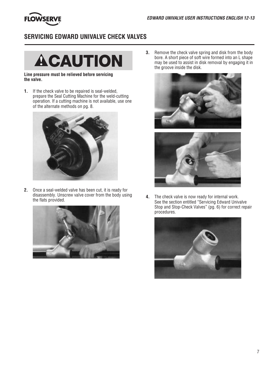 Servicing edward univalve check valves | Flowserve V-370 R3 Edward Valves User Manual | Page 7 / 24