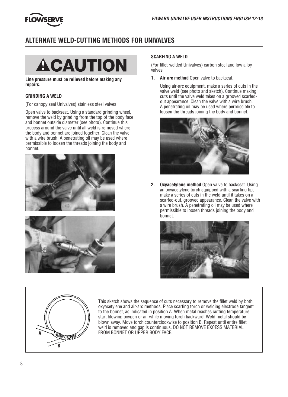 Alternate weld-cutting methods for univalves | Flowserve V-370 R3 Edward Valves User Manual | Page 8 / 24