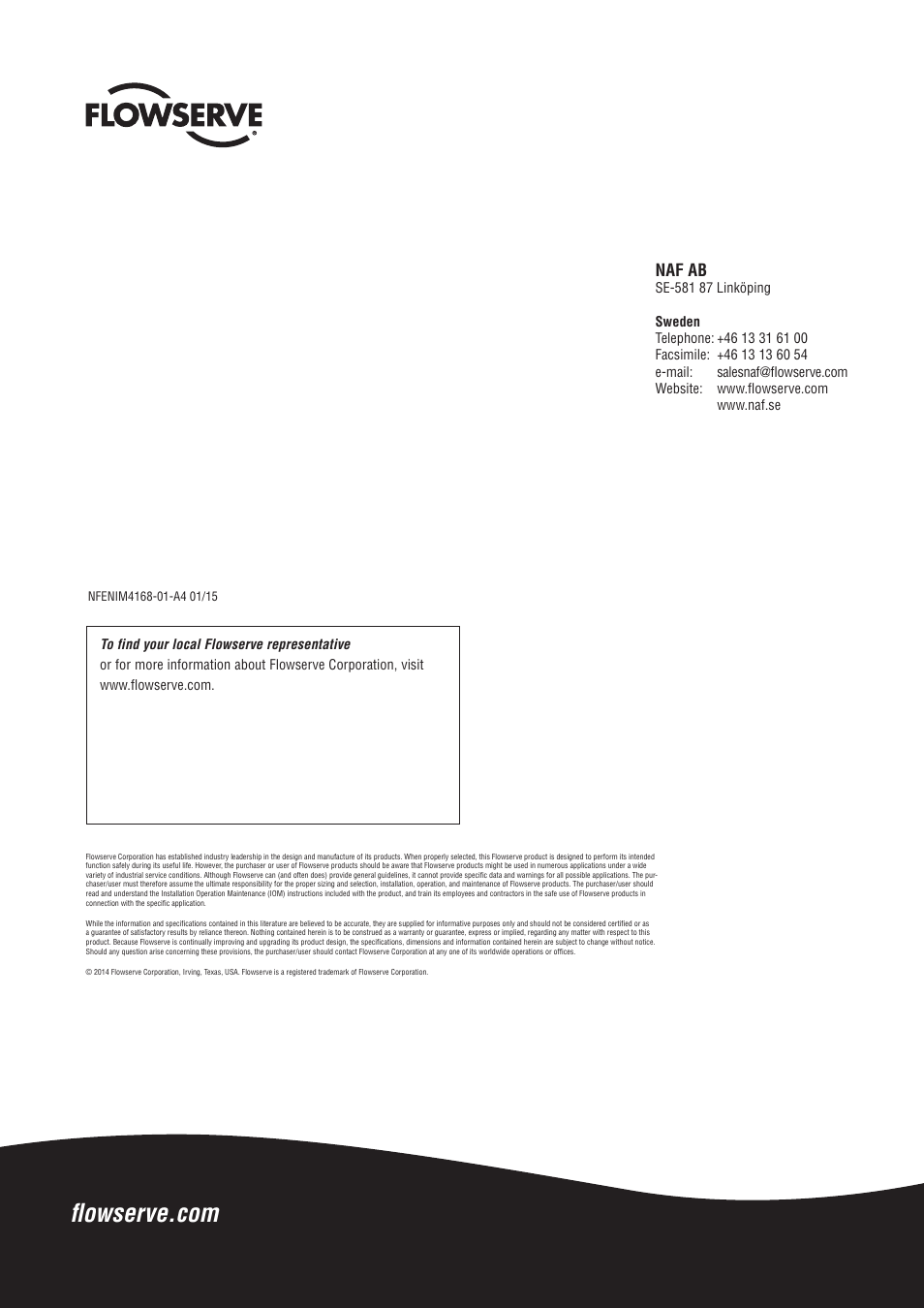 Naf ab | Flowserve Trunnball DL Ball Valves IOM User Manual | Page 12 / 12