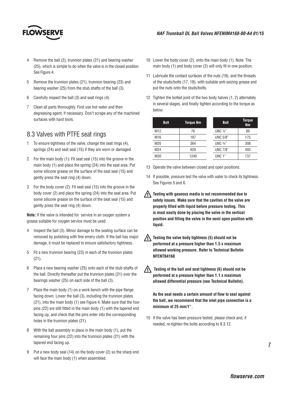 3 valves with ptfe seat rings | Flowserve Trunnball DL Ball Valves IOM User Manual | Page 7 / 12