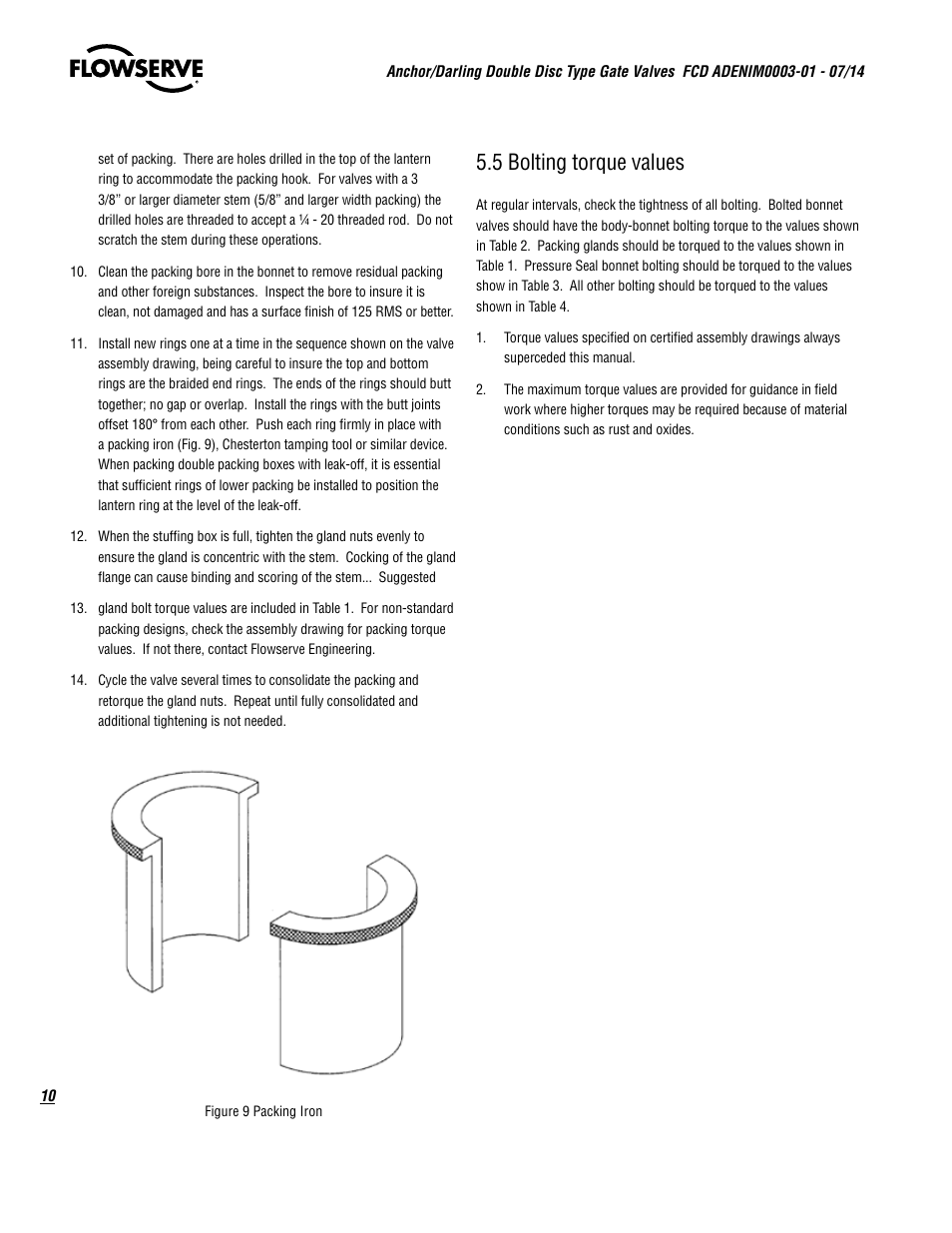 5 bolting torque values | Flowserve Double-Disc Gate Valve Sizes 2.5 User Manual | Page 10 / 28