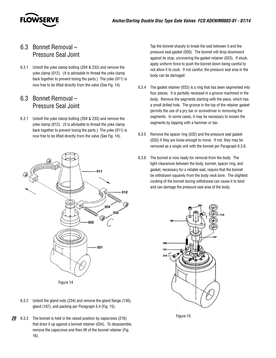 3 bonnet removal – pressure seal joint | Flowserve Double-Disc Gate Valve Sizes 2.5 User Manual | Page 20 / 28