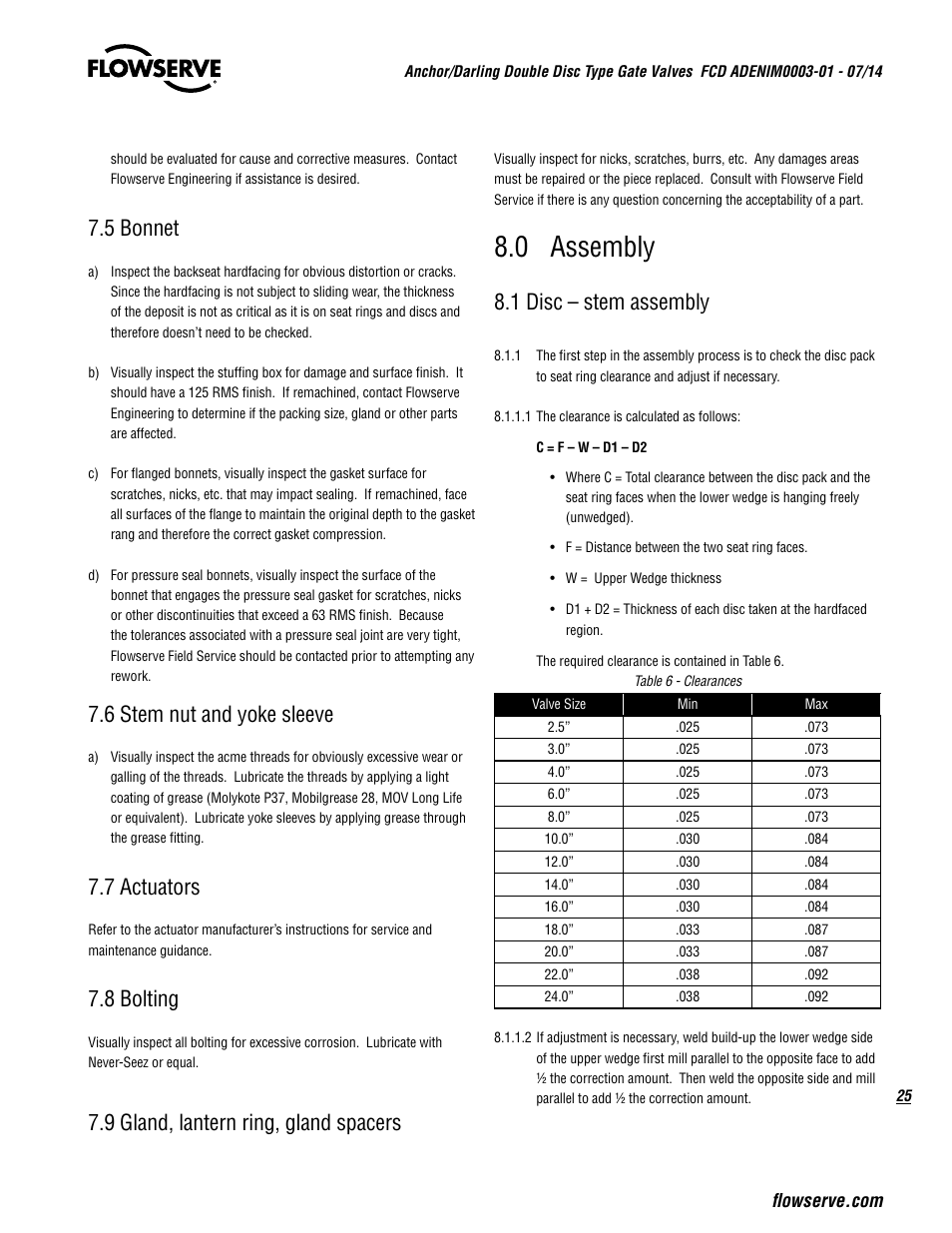 0 assembly, 5 bonnet, 6 stem nut and yoke sleeve | 7 actuators, 8 bolting, 9 gland, lantern ring, gland spacers, 1 disc – stem assembly | Flowserve Double-Disc Gate Valve Sizes 2.5 User Manual | Page 25 / 28