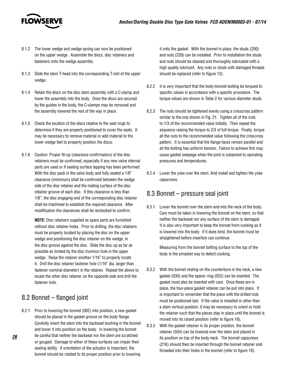 2 bonnet – flanged joint, 3 bonnet – pressure seal joint | Flowserve Double-Disc Gate Valve Sizes 2.5 User Manual | Page 26 / 28