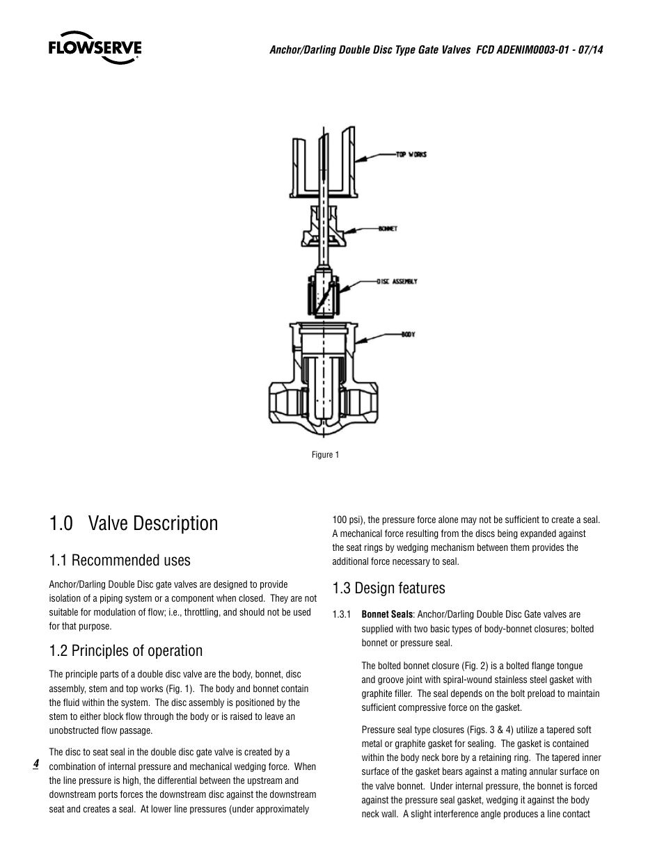 0 valve description, 1 recommended uses, 2 principles of operation | 3 design features | Flowserve Double-Disc Gate Valve Sizes 2.5 User Manual | Page 4 / 28