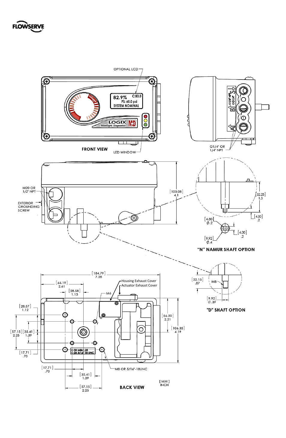 19 positioner dimensions, 1 positioner dimensions, Positioner dimensions | Ositioner, Imensions | Flowserve 500+ Series Logix User Manual | Page 60 / 64