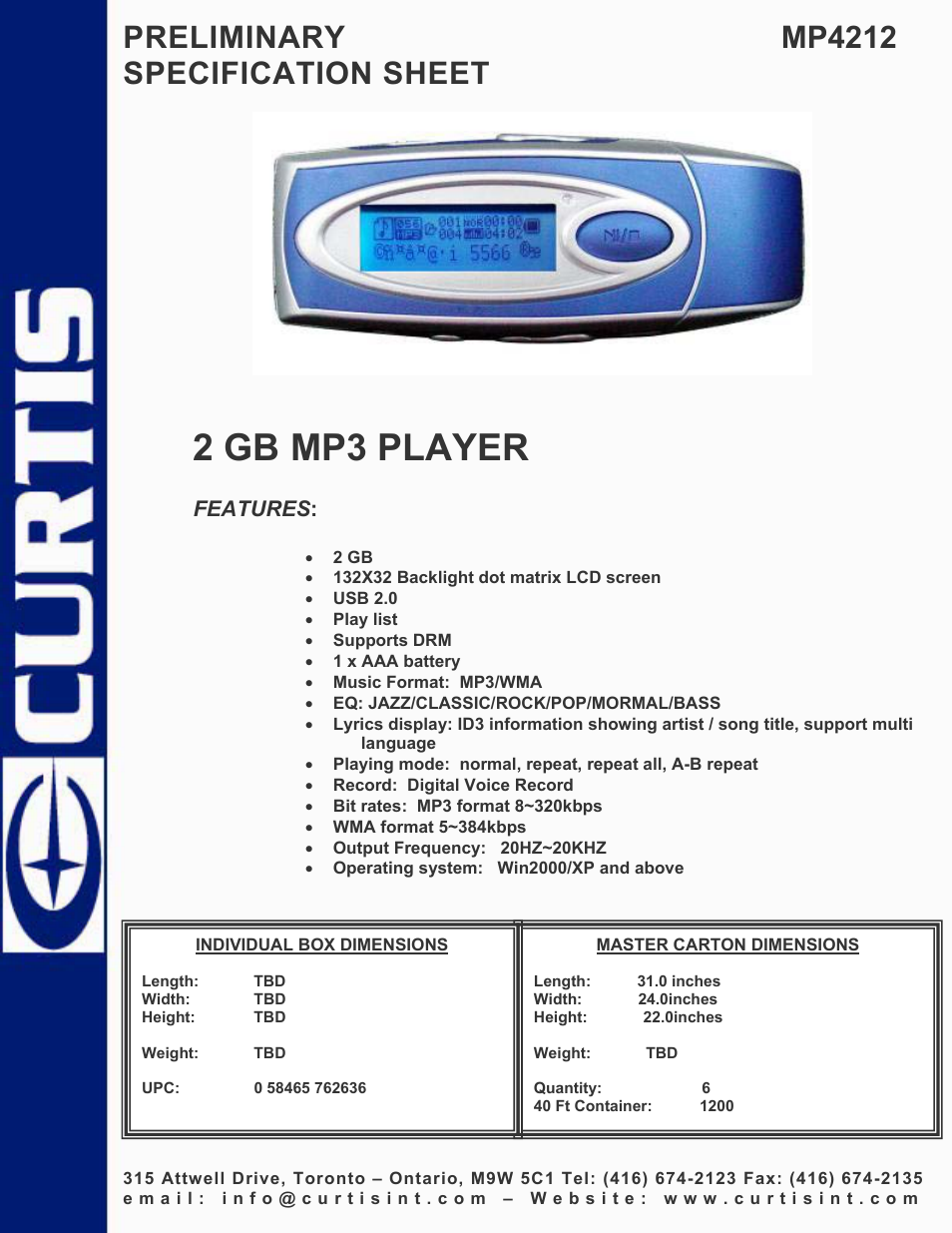 Curtis MP4212 User Manual | 1 page