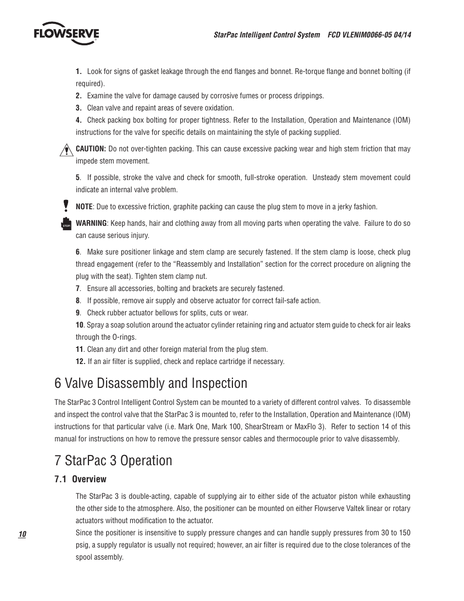 6 valve disassembly and inspection, 7 starpac 3 operation | Flowserve StarPac 3 User Manual | Page 10 / 60