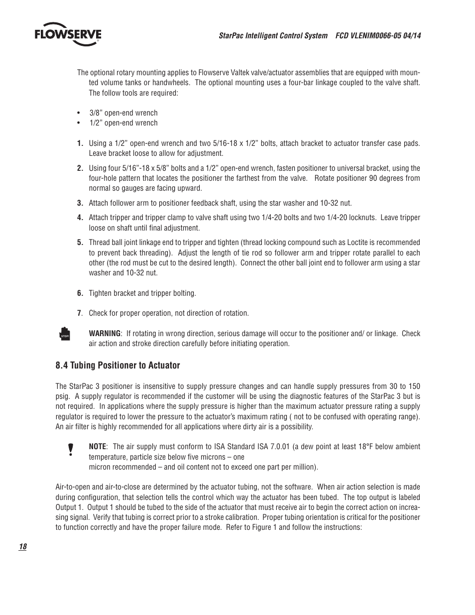 4 tubing positioner to actuator | Flowserve StarPac 3 User Manual | Page 18 / 60
