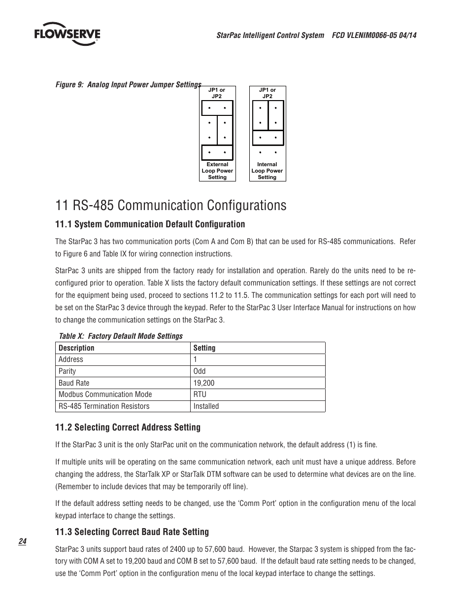 1 system communication default configuration, 2 selecting correct address setting, 3 selecting correct baud rate setting | Flowserve StarPac 3 User Manual | Page 24 / 60