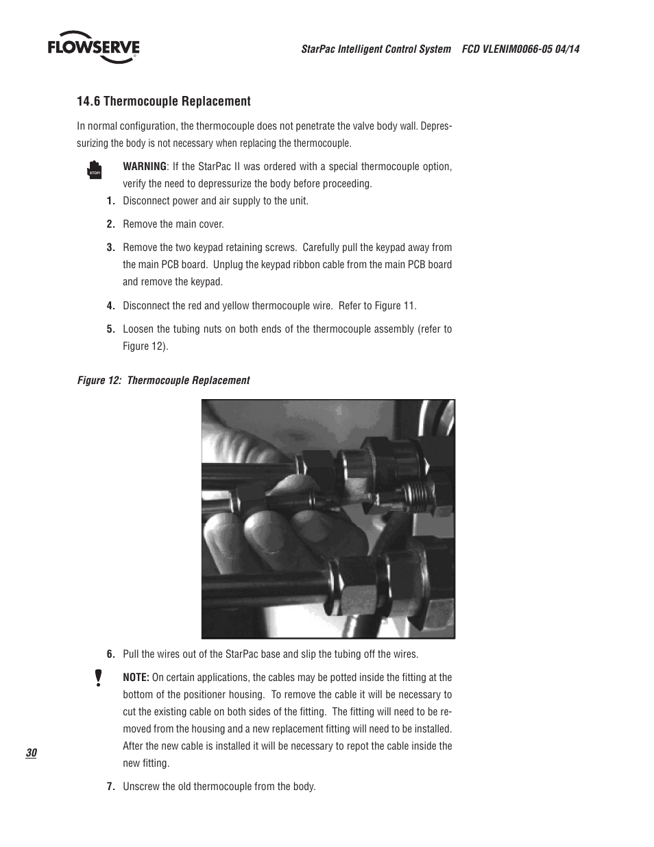 6 thermocouple replacement | Flowserve StarPac 3 User Manual | Page 30 / 60