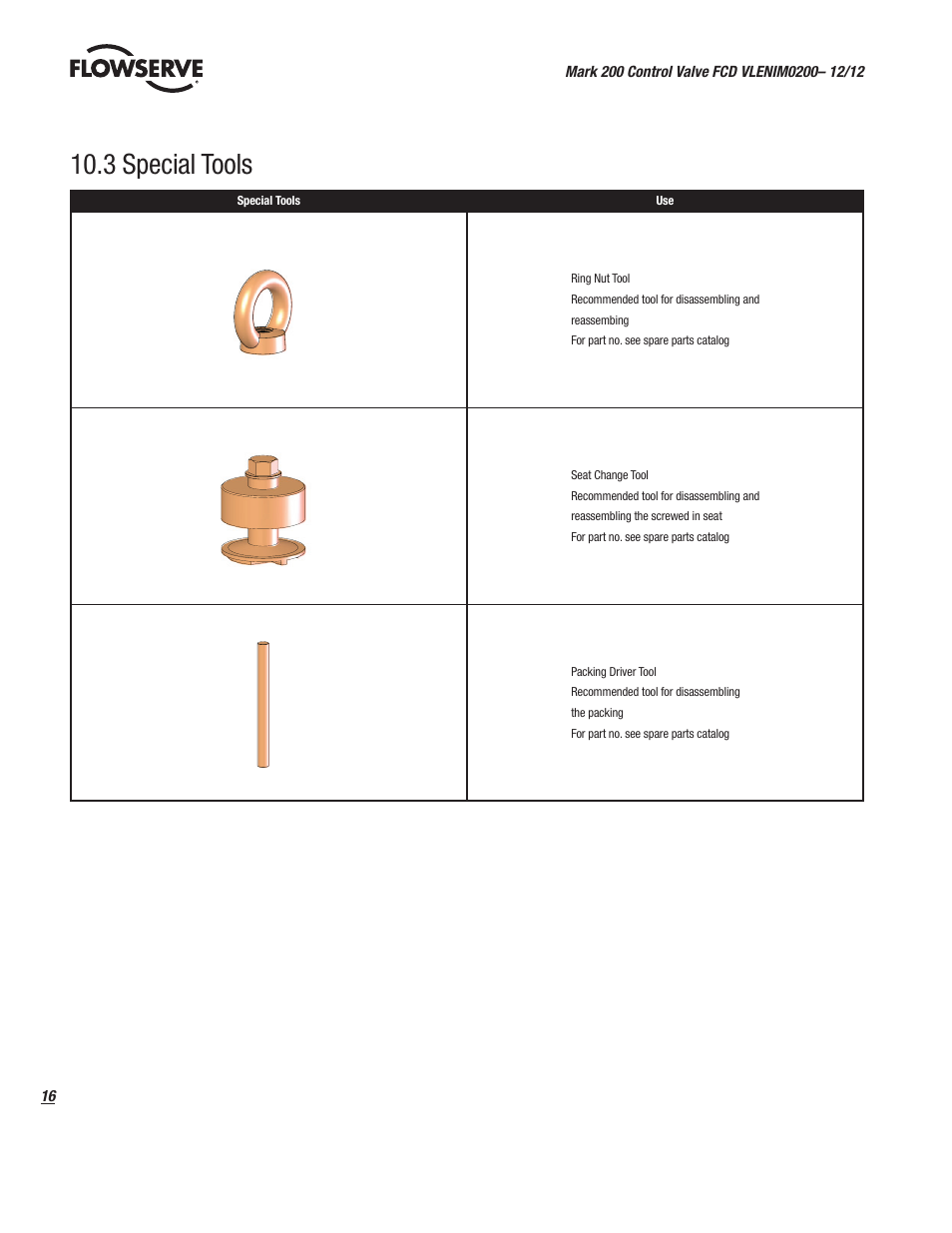 3 special tools | Flowserve Valtek Mark 200 User Manual | Page 16 / 20