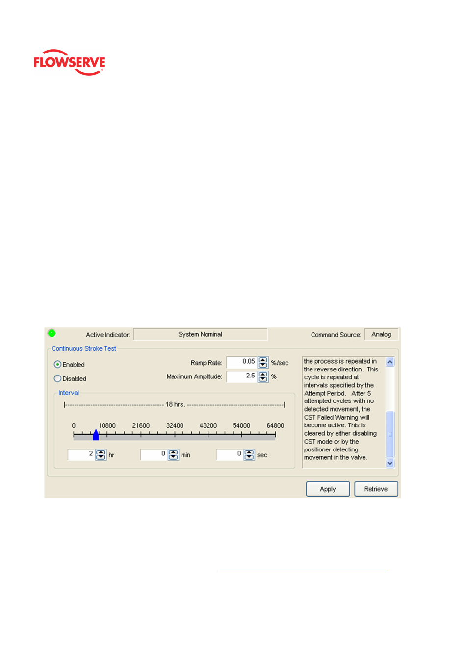 Continuous stroke test | Flowserve Logix MD+ ValveSight User Manual | Page 143 / 280