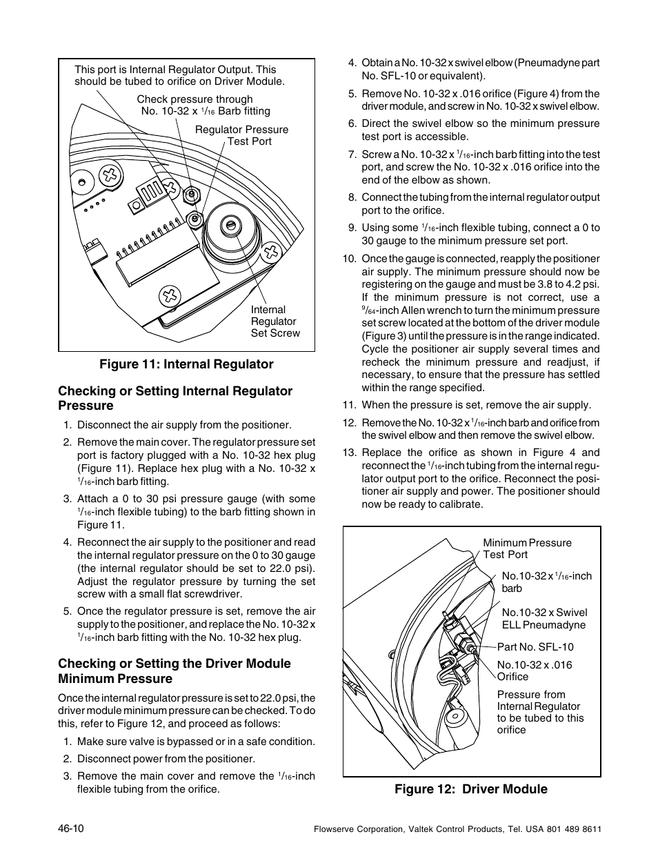 Checking or setting internal regulator pressure, Figure 11: internal regulator, Figure 12: driver module | Flowserve 1400 Valtek Logix User Manual | Page 10 / 32