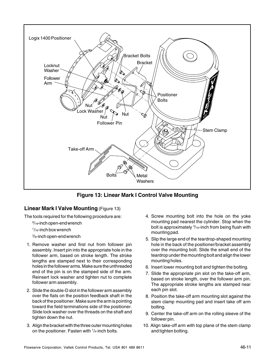 Linear mark i valve mounting, Figure 13: linear mark i control valve mounting | Flowserve 1400 Valtek Logix User Manual | Page 11 / 32