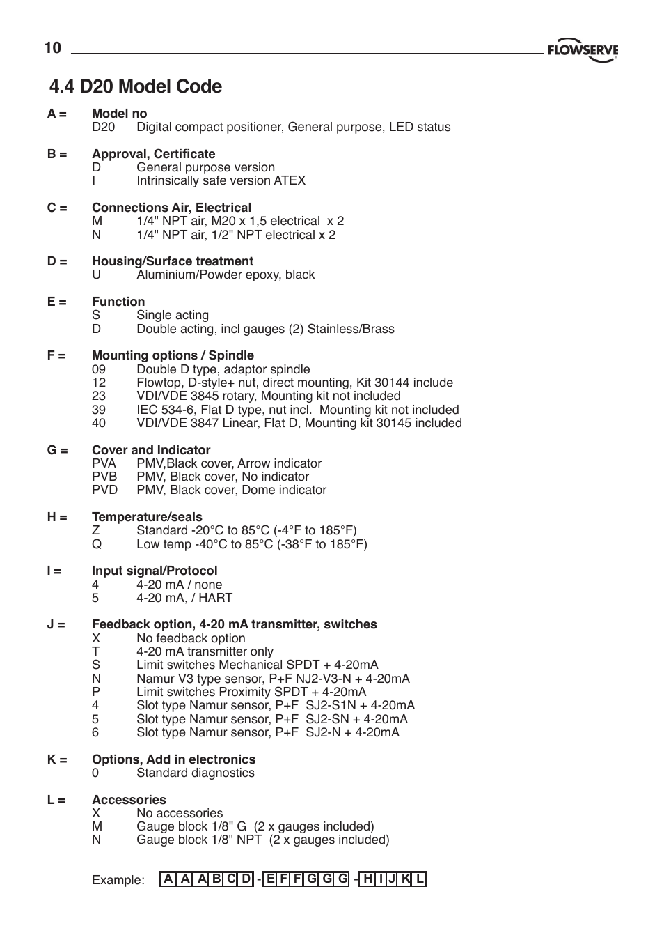 4 d20 model code | Flowserve PMV D20 User Manual | Page 10 / 34