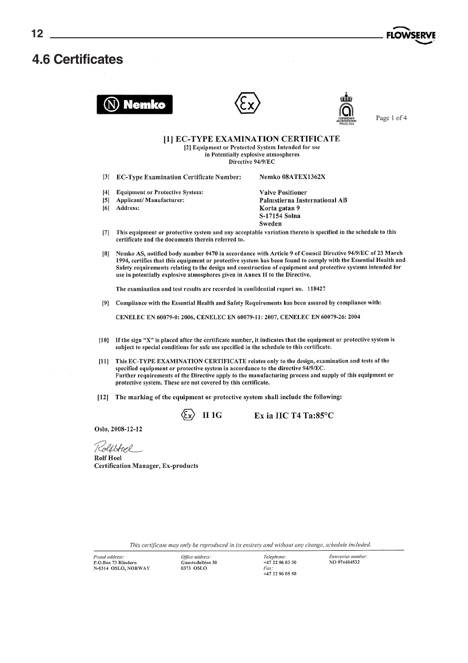 Flowserve PMV D20 User Manual | Page 12 / 34