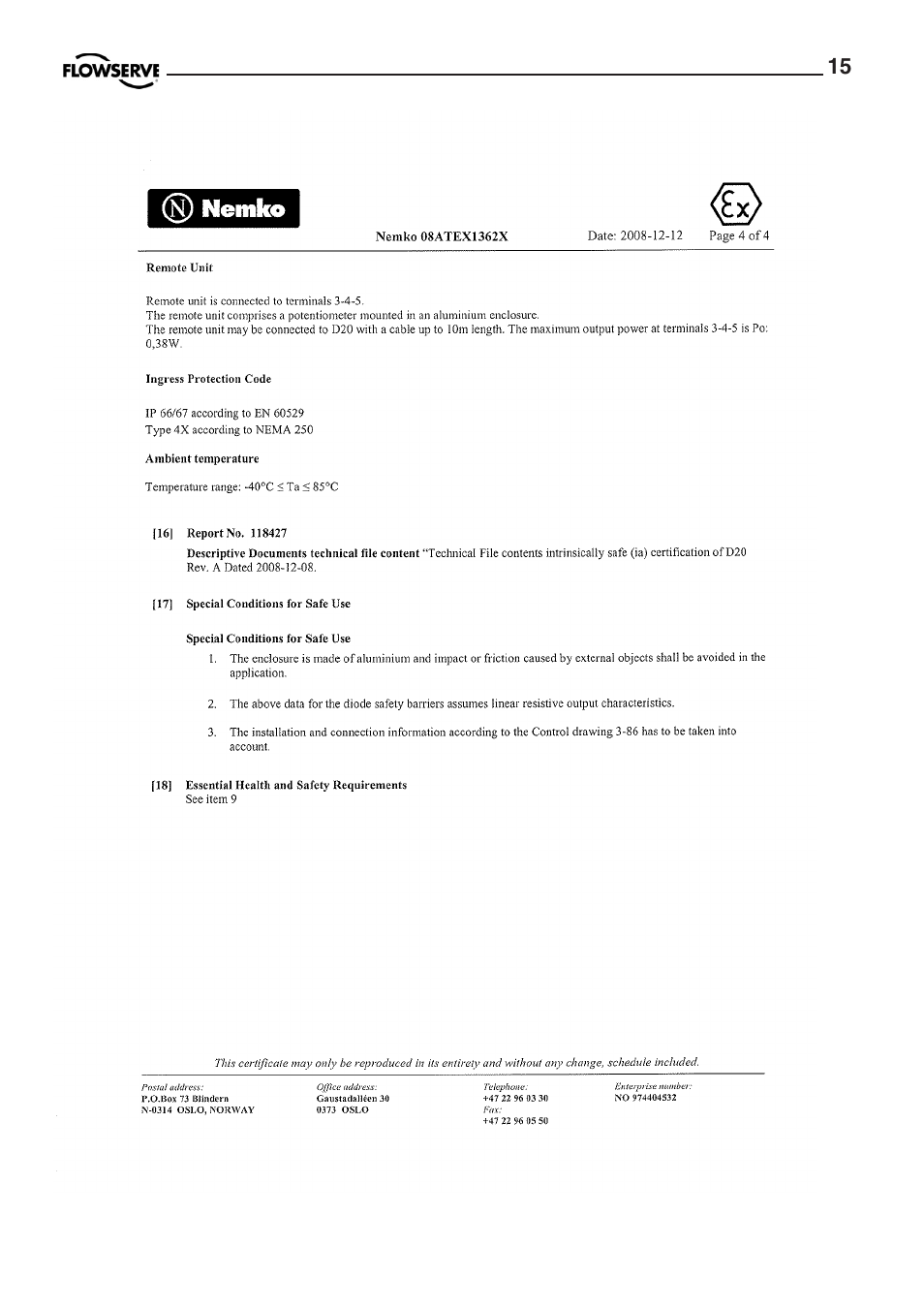 Flowserve PMV D20 User Manual | Page 15 / 34