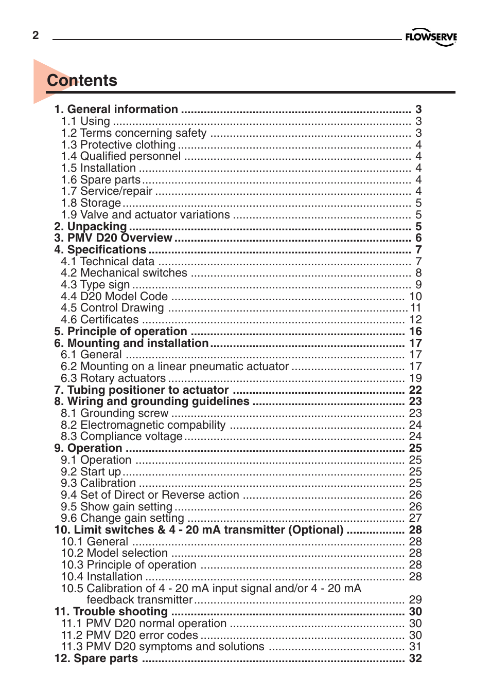 Flowserve PMV D20 User Manual | Page 2 / 34