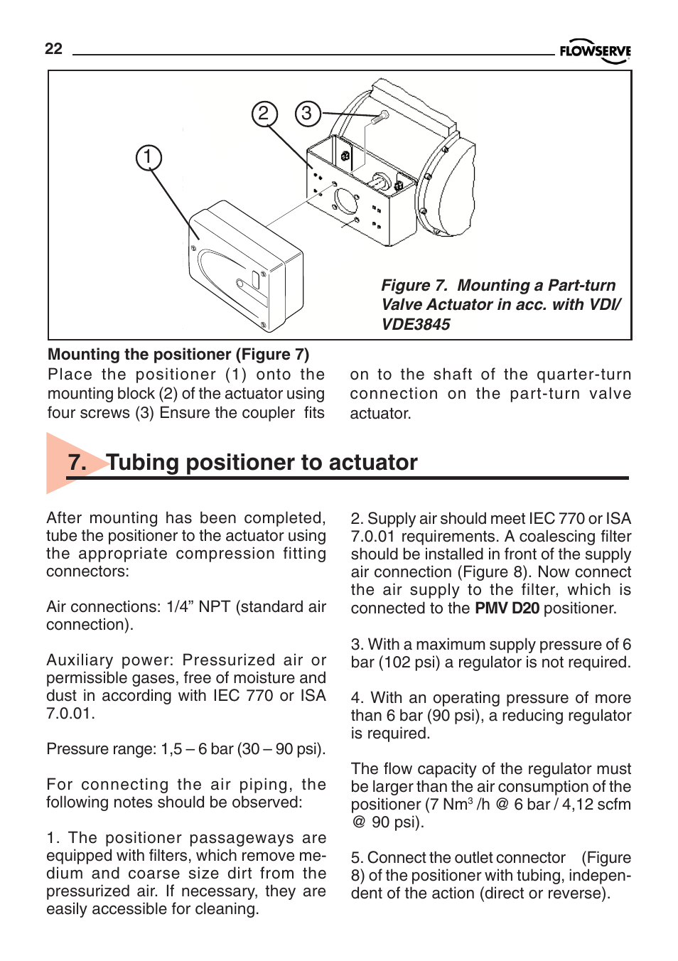 Tubing positioner to actuator | Flowserve PMV D20 User Manual | Page 22 / 34