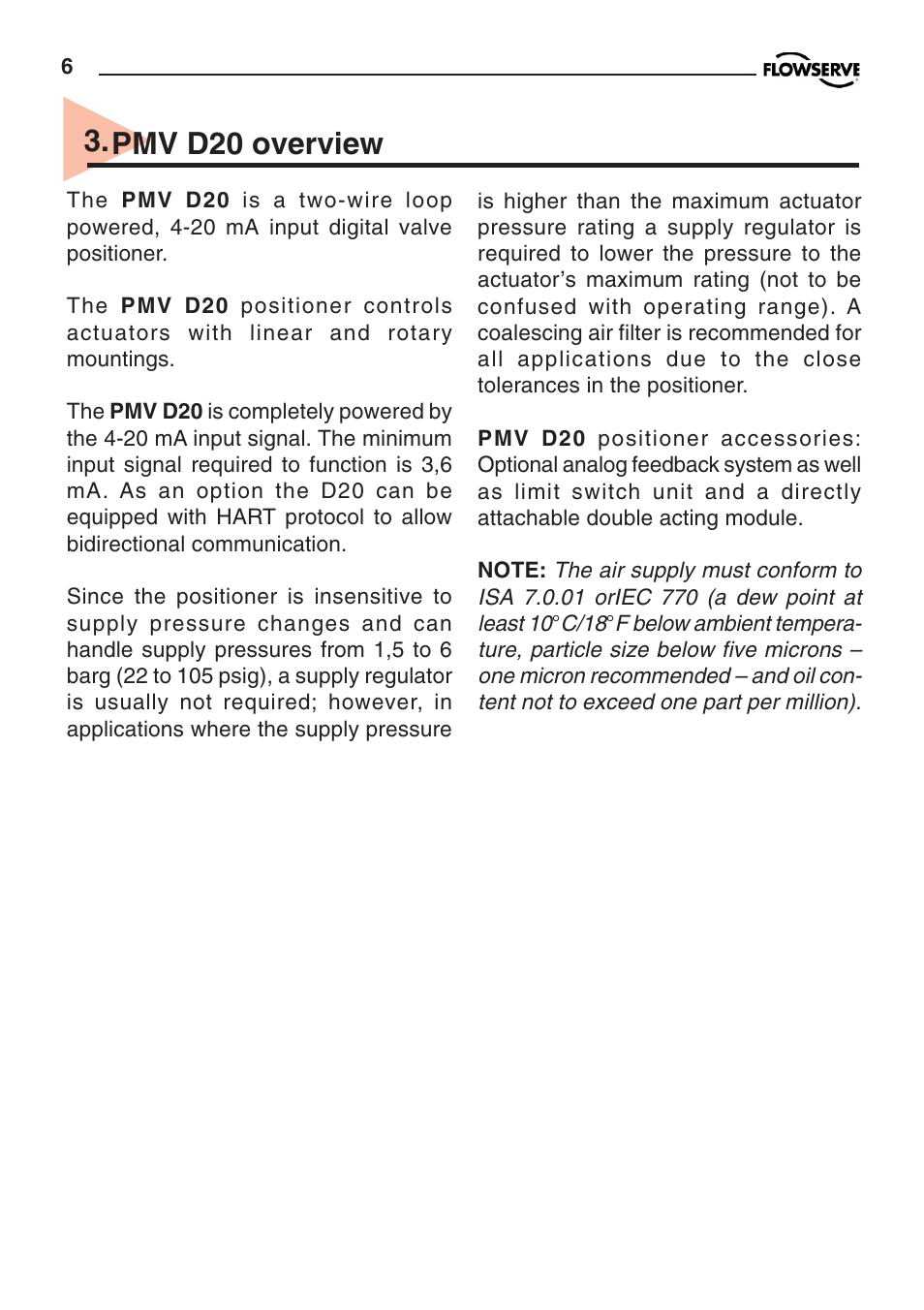 Pmv d20 overview | Flowserve PMV D20 User Manual | Page 6 / 34