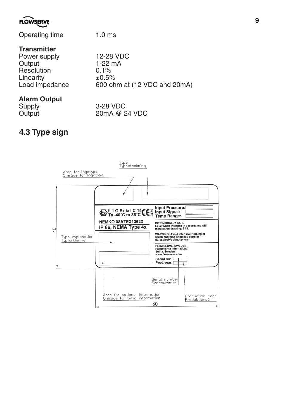 3 type sign | Flowserve PMV D20 User Manual | Page 9 / 34