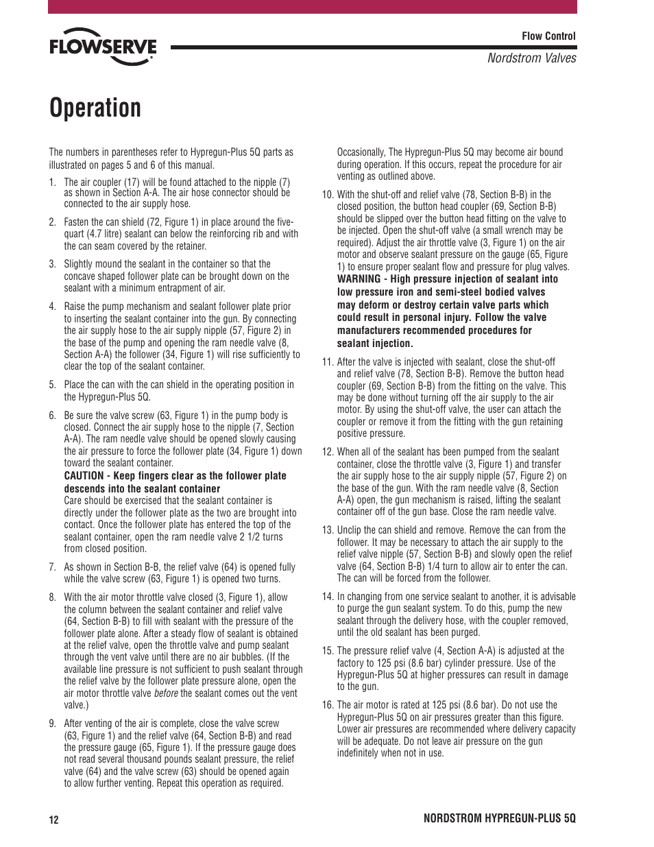 Operation | Flowserve PLUS 5Q User Manual | Page 12 / 16