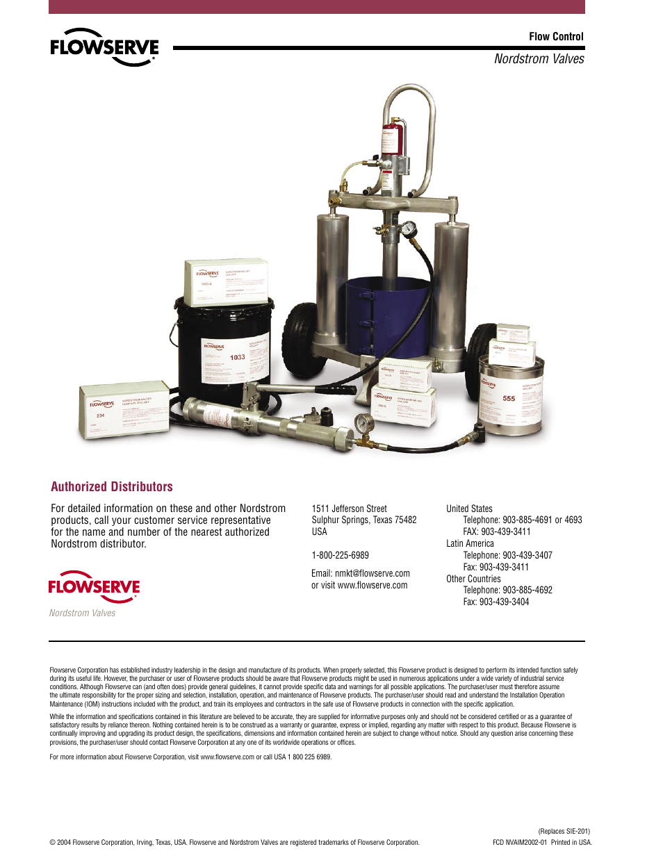 Authorized distributors, Nordstrom valves | Flowserve 400-D User Manual | Page 12 / 12