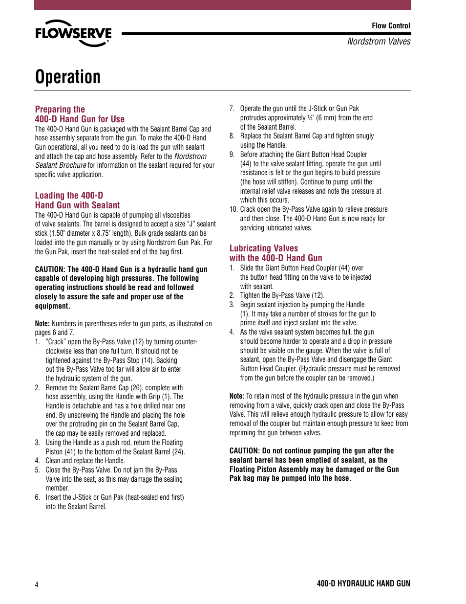 Operation | Flowserve 400-D User Manual | Page 4 / 12