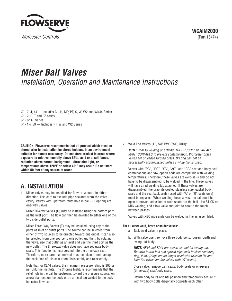 Flowserve Worcester Controls Miser Ball Valves User Manual | 8 pages