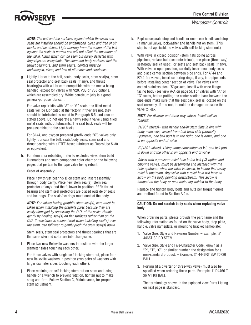 Worcester controls | Flowserve Worcester Controls Miser Ball Valves User Manual | Page 4 / 8