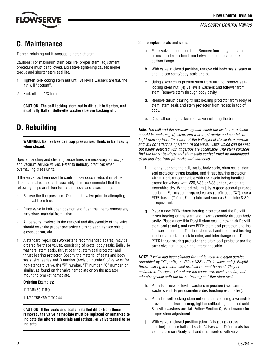 C. maintenance, D. rebuilding | Flowserve TB59 User Manual | Page 2 / 4