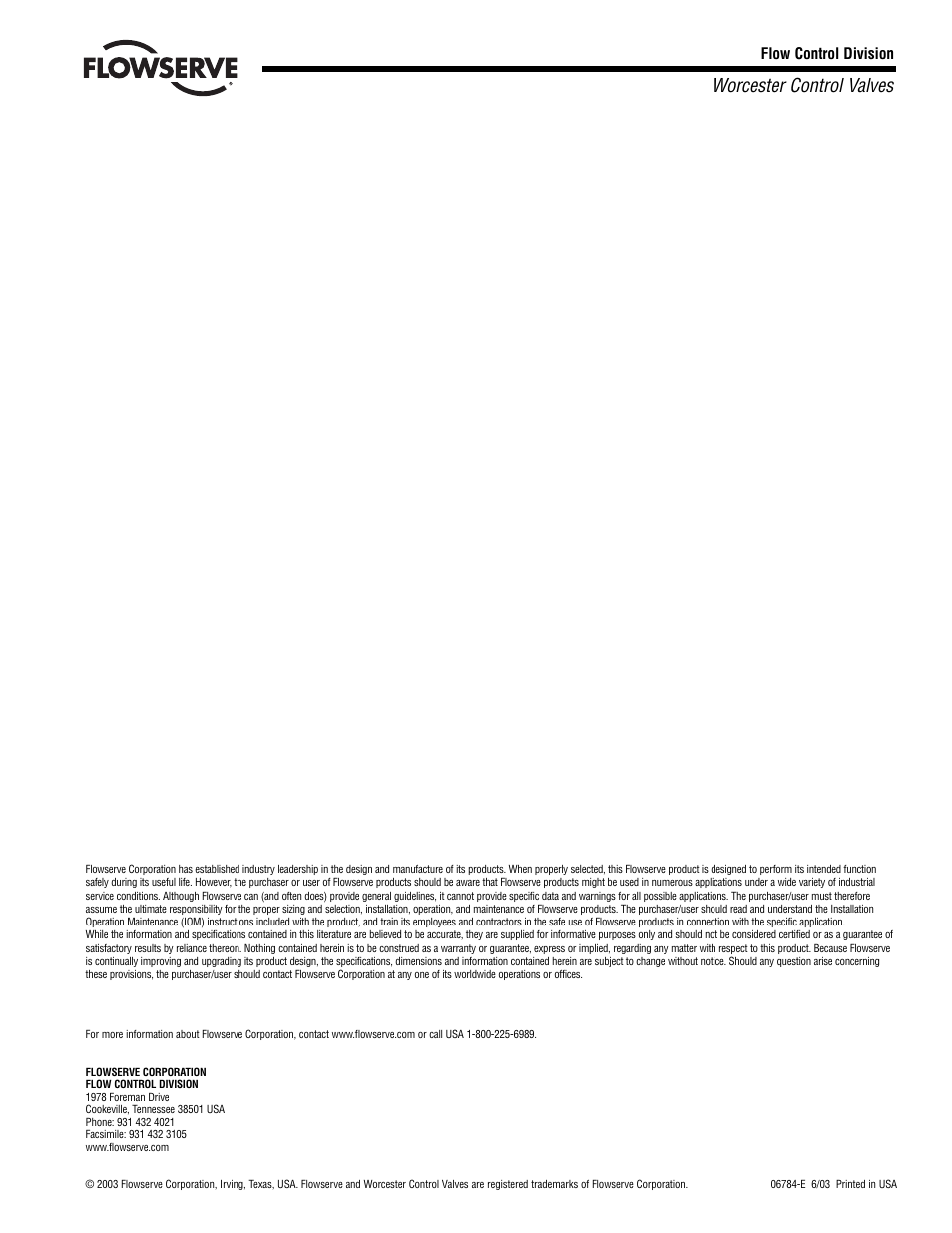 Worcester control valves | Flowserve TB59 User Manual | Page 4 / 4