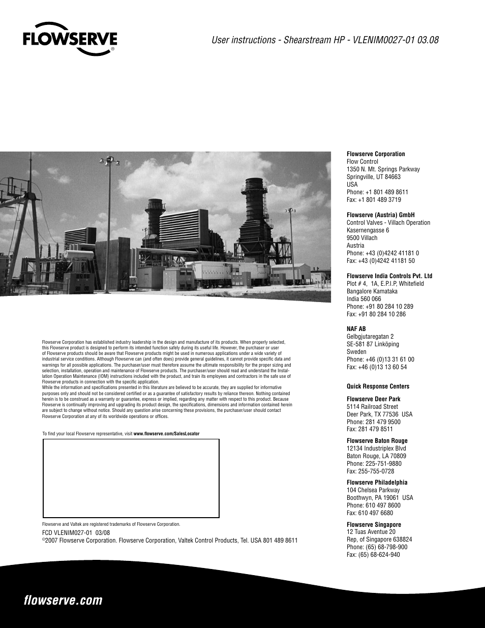 Flowserve Valtek ShearStream HP Control Valves User Manual | Page 12 / 12