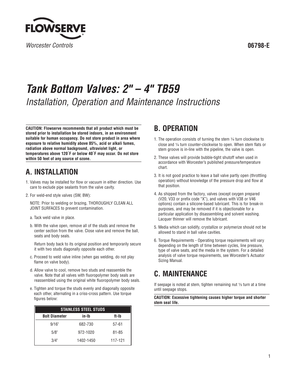 Flowserve TB59 User Manual | 4 pages