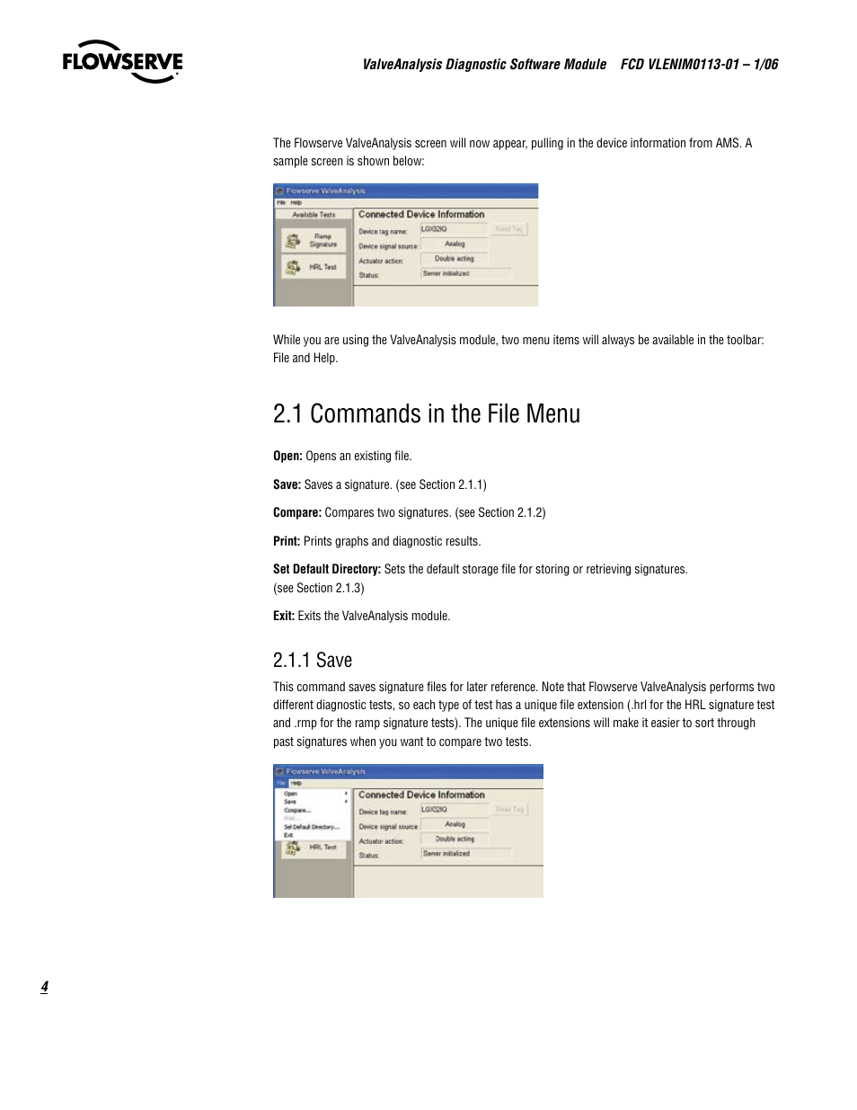 1 commands in the file menu, 1 save | Flowserve ValveAnalysis User Manual | Page 4 / 16