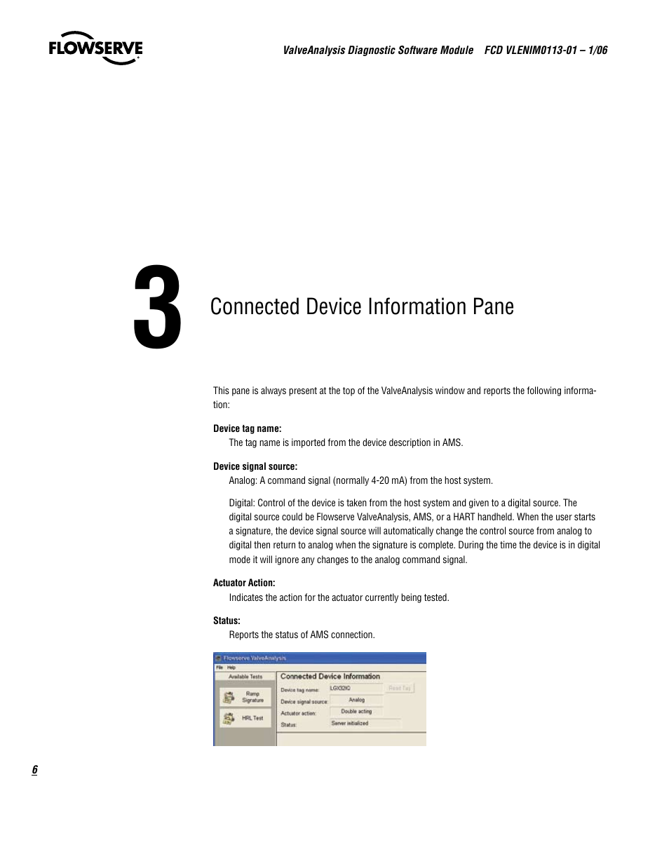 Connected device information pane | Flowserve ValveAnalysis User Manual | Page 6 / 16