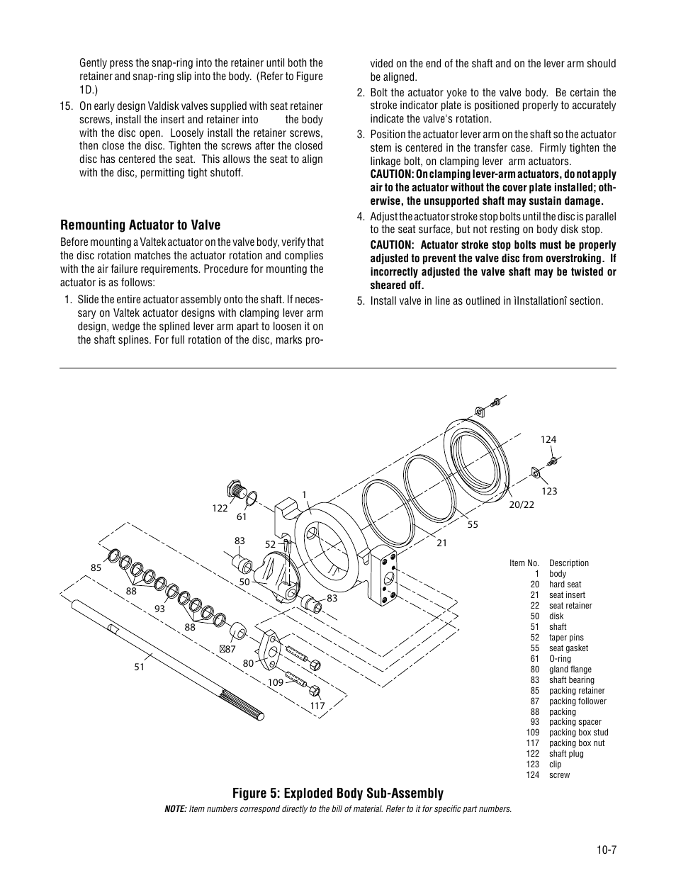 Figure 5: exploded body sub-assembly, Remounting actuator to valve | Flowserve Valtek Valdisk Control Valves User Manual | Page 7 / 8
