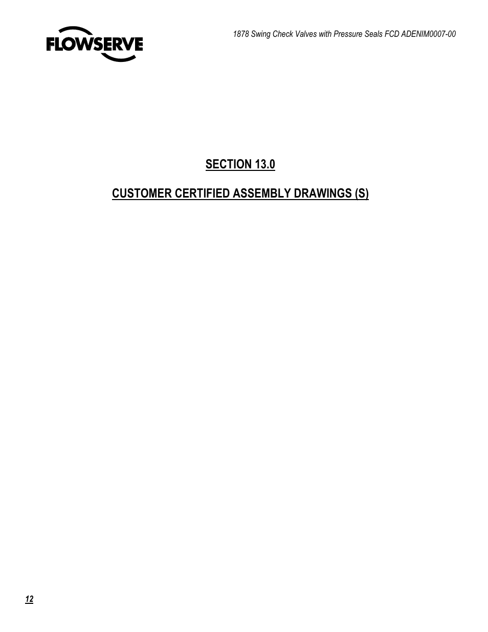 Flowserve 1878 Swing Check Valves with Pressure Seal User Manual | Page 12 / 14